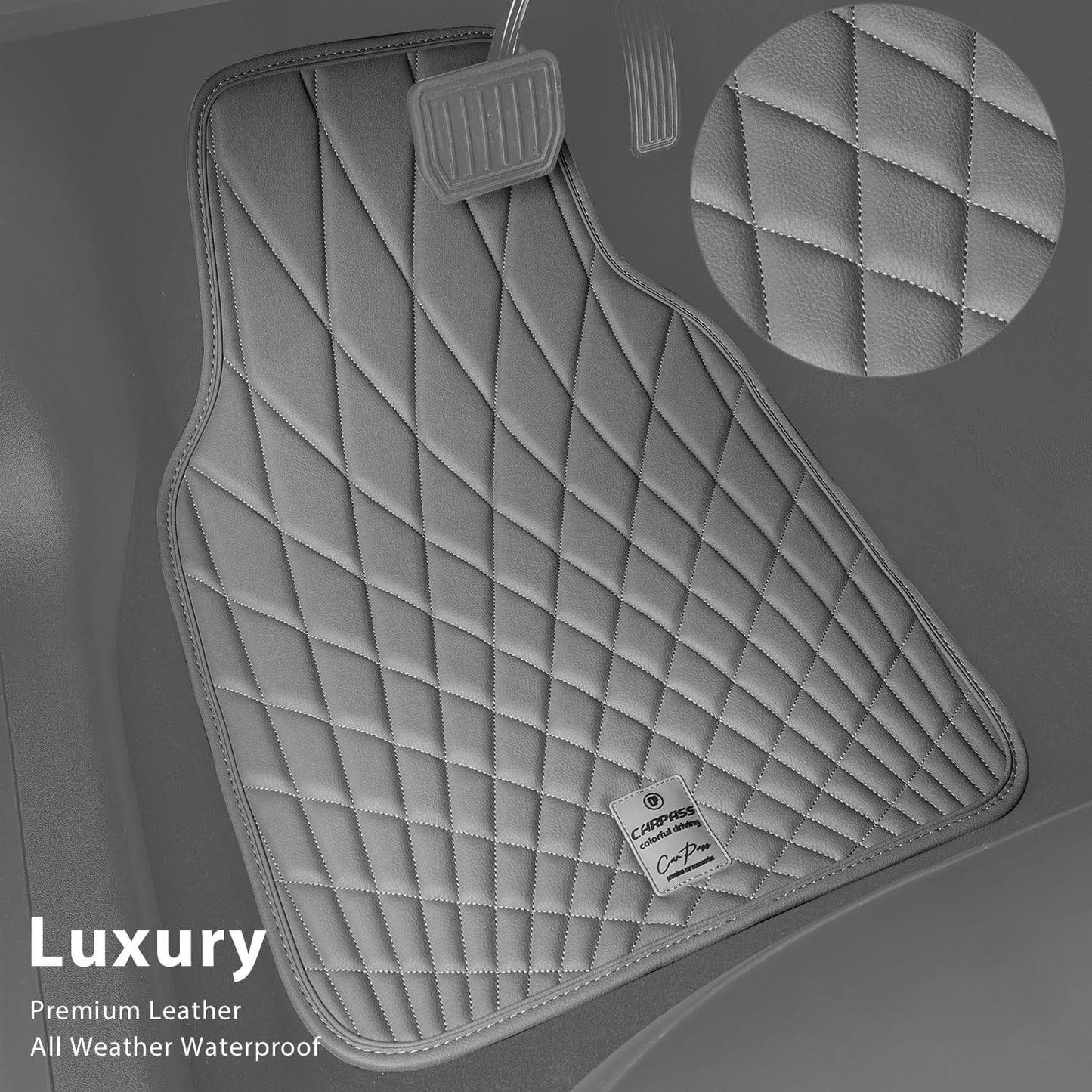 CAR PASS Luxury Faux Leather Floor Mats for Cars, Waterproof All Weather Car Mats Full Set, Anti-Slip Deluxe Automotive Floor Mats Universal Fit for Most SUV,Vans,Sedans,Trucks, 4 Piece Gray