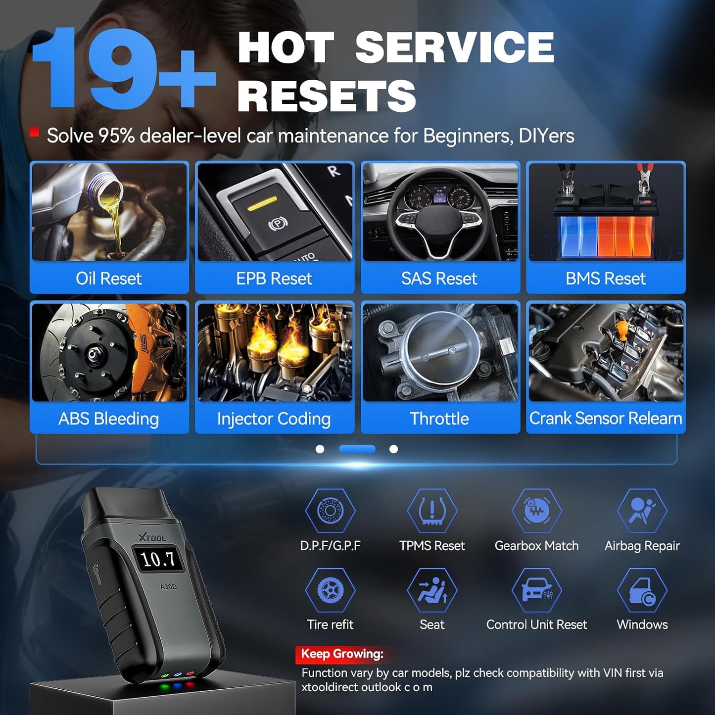 XTOOL Anyscan A30D OBD2 Scanner Diagnostic Tool - Bidirectional Scan Tool Wireless - Lifetime Updates & 19 Resets Crank Sensor EPB Throttle Relearn - Full System Car Code Reader for iPhone & Android