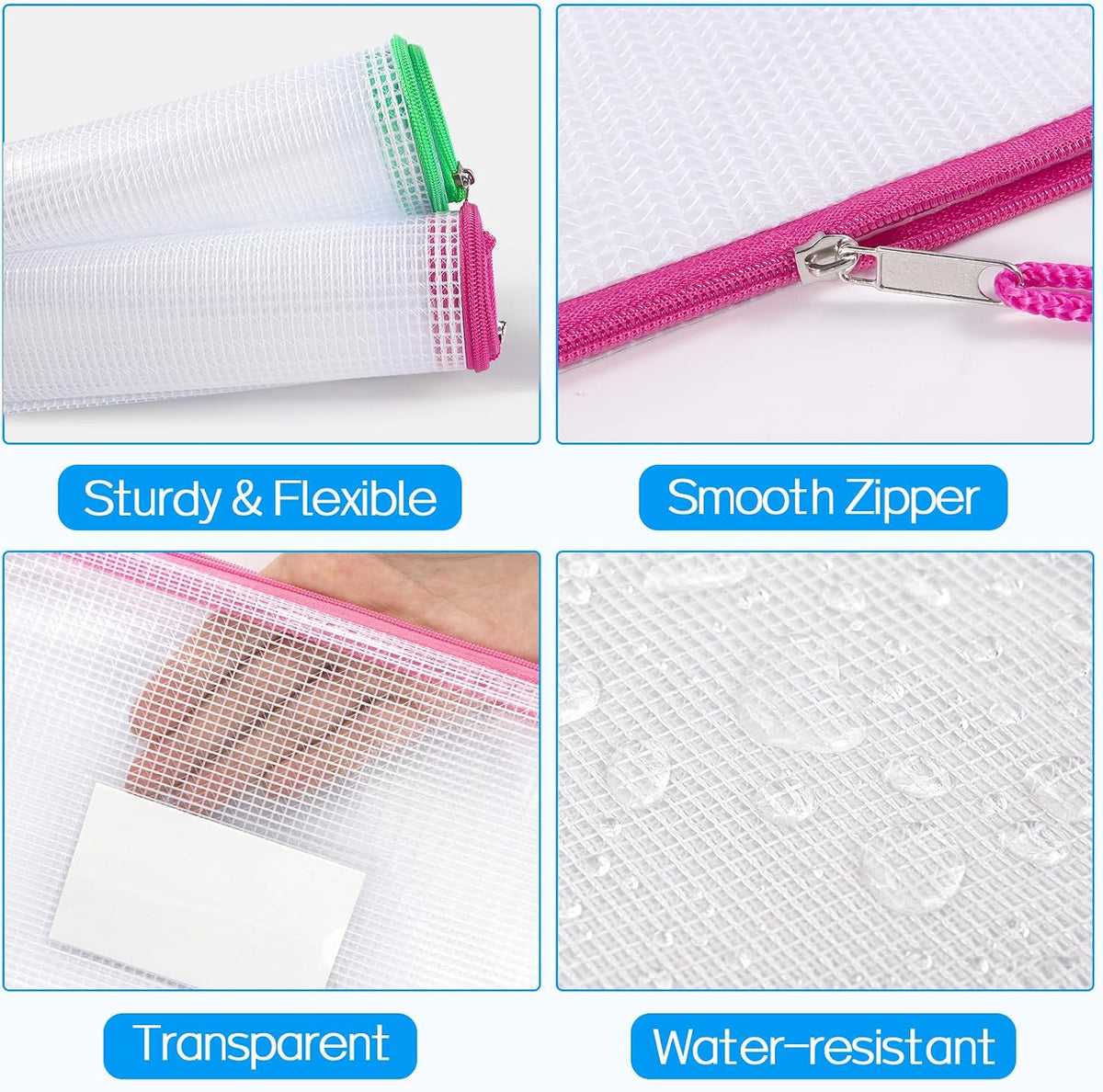 Sooez 14 Pack Mesh Zipper Pouch Bags, A4 Letter Size, Classroom Zipper Bags