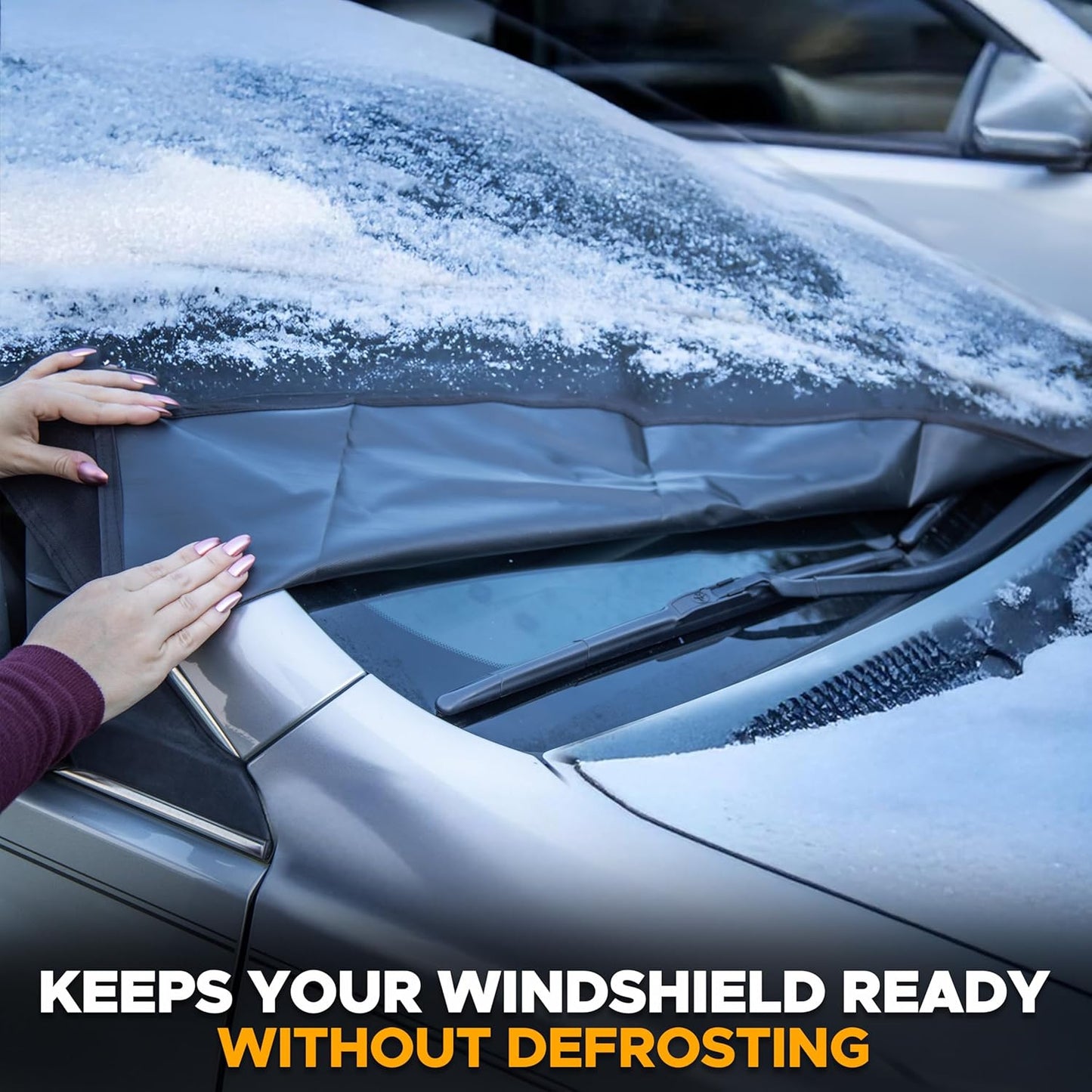 EcoNour Windshield Cover for Ice and Snow - Universal Fit for Car, SUV, Truck, Heavy Duty 600D Oxford Fabric Frost Protector for Ice & Sleet, Includes Anti-Theft Straps, Medium (69"x42")