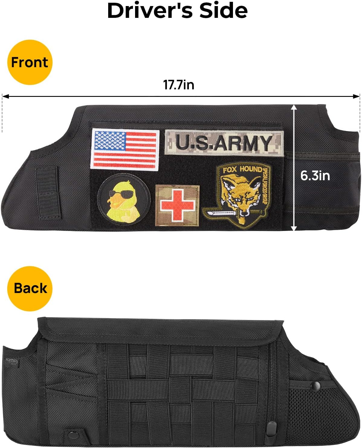 Upgraded Sun Visor Organizer Compatible with Wrangler JK 2007-2009, QMPARTS Driver's Side Front Tactical Visor Storage Cover Molle Webbing Visor Storage Holder Pouch, Multi-Pocket Net Zipper