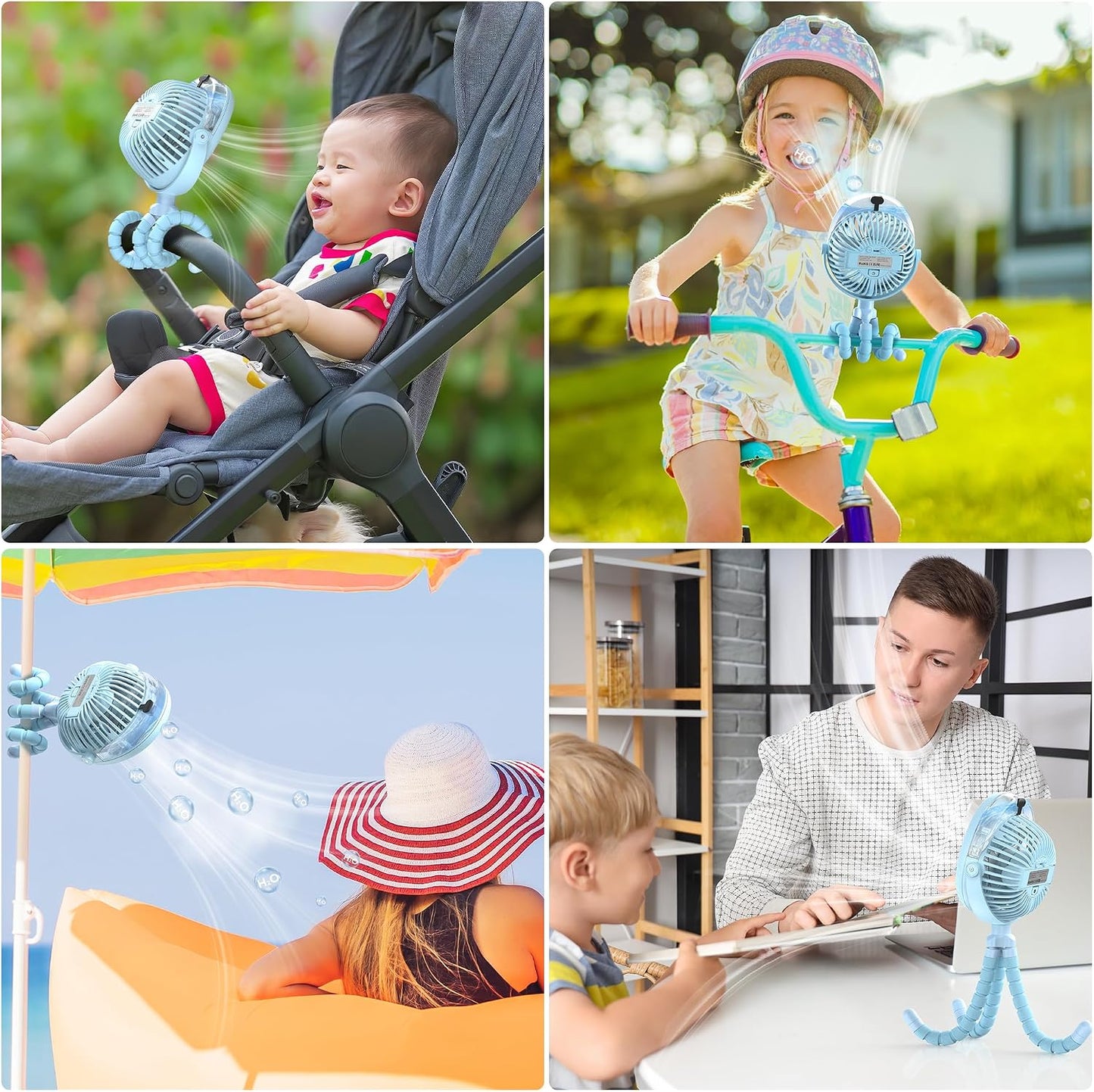 2026 Upgraded Misting Baby Stroller Fan Rechargeable, Flexible Tripod Clip for Car Seat Crib, Baby Shower Gifts & Baby Registry Search, Newborn Essentials for Beach Travel, Disney Summer Essentials