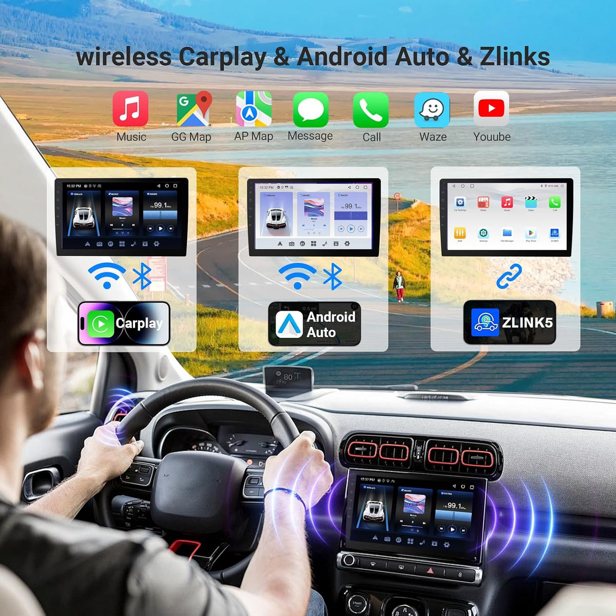 Haudio 9 Inch Double Din Android 13 Car Stereo, 4GB+64GB 8-Core Touchscreen Radio with Wireless CarPlay & Android Auto, DSP, GPS, Bluetooth, WiFi, FM/AM/RDS, 720P AHD Backup Camera