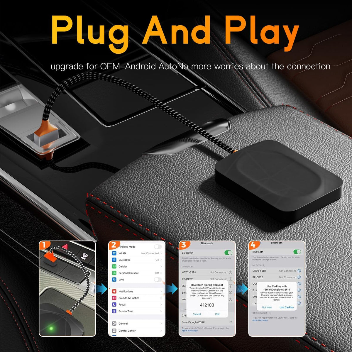 Wireless Adapter,USB Dongle Converts Compatible with CarPlay&Android Auto
