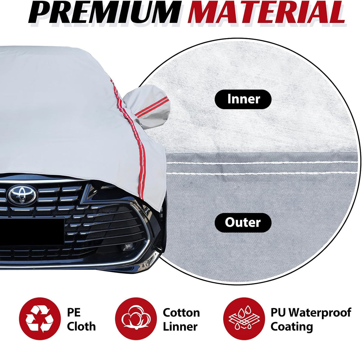 Half Car Cover for Snow, Windshield Cover for Ice and Snow with Cotton Liner, Hail Protector Car Cover Waterproof All Weather for Snow, Sun, Rain, Dust, UV Protection Fit SUV M