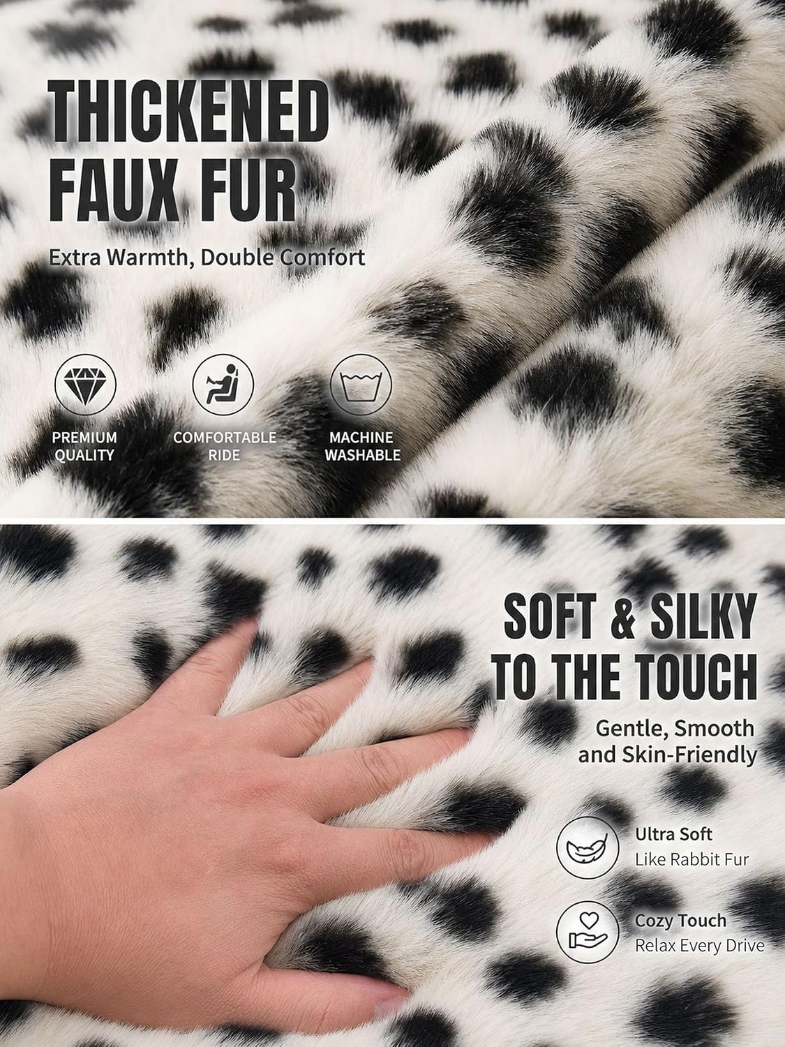 Winter Soft Warm Faux Rabbit Fur car seat Cushion,Universal fit Plush Front and Back Fuzzy car seat Pads Cushion Cover Protector - 1pcs (Back seat 1pcs, Leopard dots)
