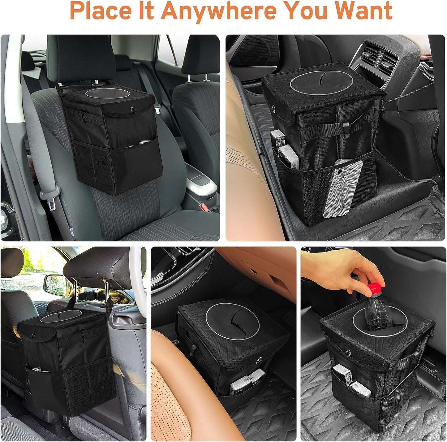 XHRING Car Trash Garbage Can for Jeep Wrangler JL JK Gladiator Renegade Cherokee Compass Grand Cherokee Wagoneer L Liberty Patriot Rubicon Sahara 4XE Sport S Mojave X JKU Accessories 2000-2025 2026