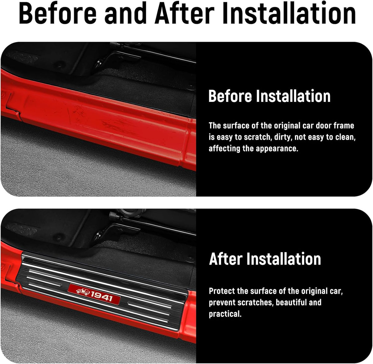 2PCS Door Sill Guards for Jeep 2018-2026 Wrangler JL JLU & 2020-2026 Gladiator JT Accessories Stainless Steel Material Red Trim Door Sill Protector 2-Door Black Brushed Door Entry Guard
