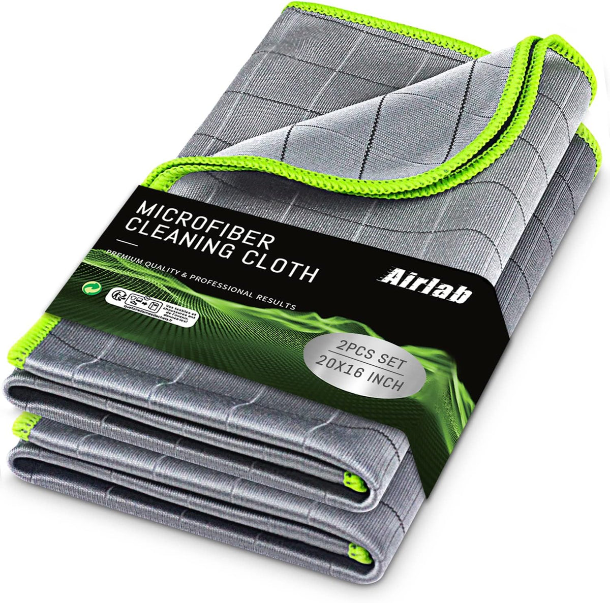 Airlab Carbon Microfiber Towels for Car Glass Window Polishing, Grey-Green