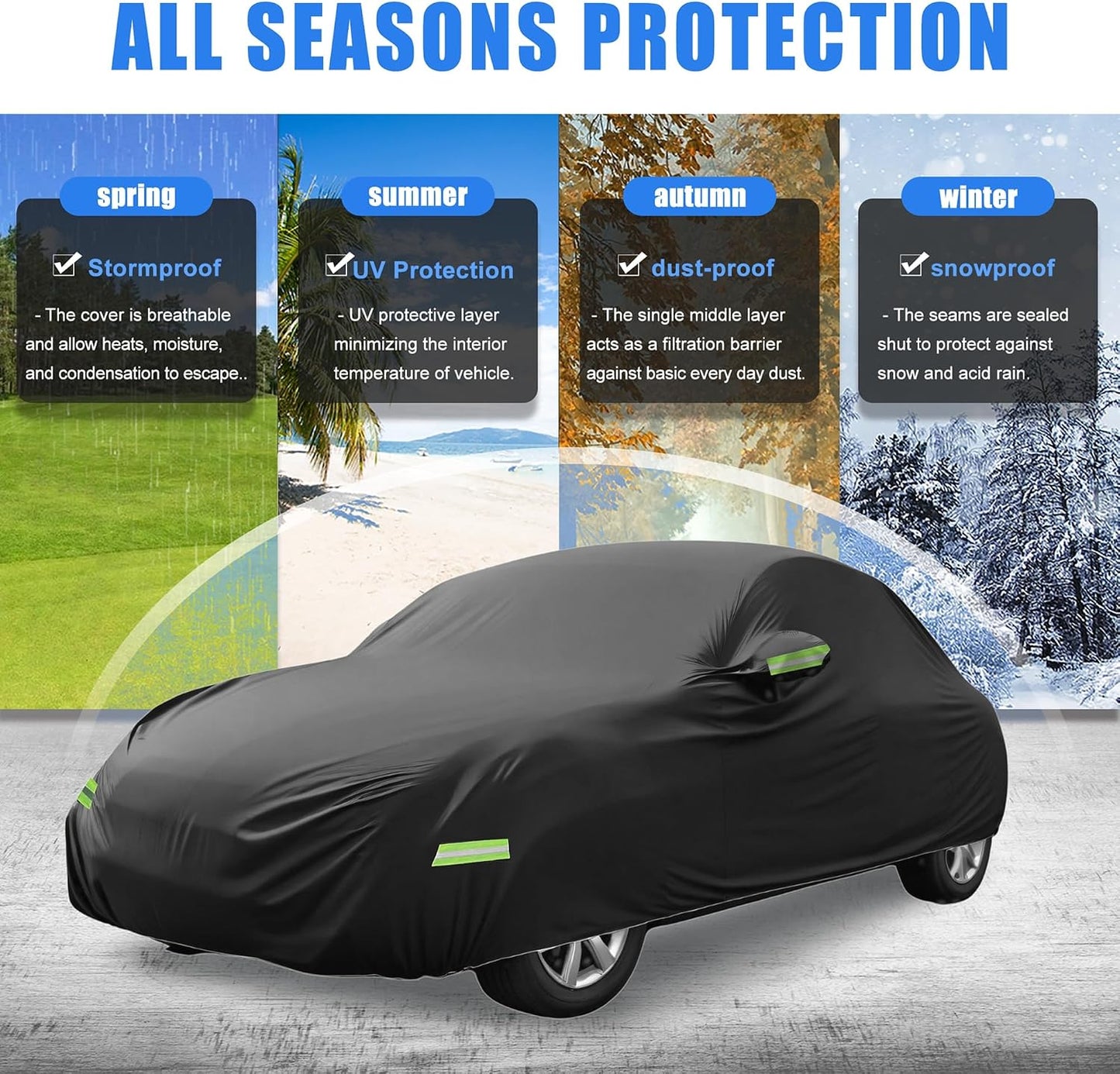 X AUTOHAUX Waterproof Car Cover for Volkswagen Beetle Bug-Sedan 2-Door 1960-1980 All Weather Beetle Full Car Cover with Door Zipper for Outdoor Windproof Sun Rain