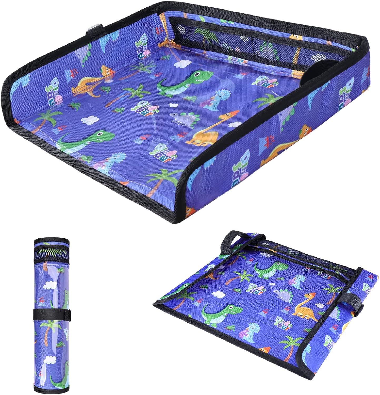 COOLBEBE Airplane Tray Table Cover, Foldable Travel Tray Cover for Toddlers 1-3, Universal Fit for Airplane, Car Seat, High Chair, Machine Washable, Portable, Blue Dinosaur
