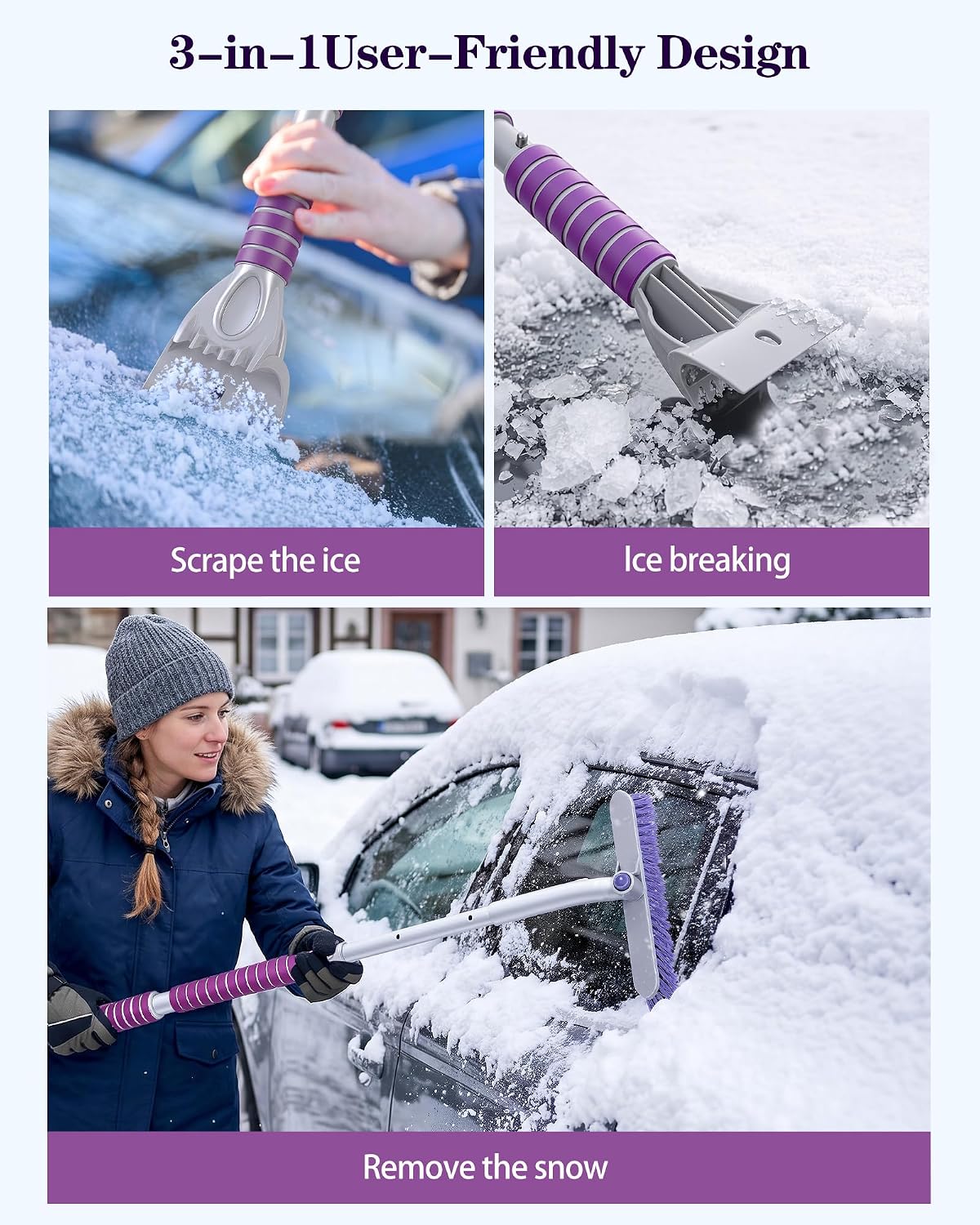 WHHMK 44" Snow Brush & Ice Scrapers for Car Windshield, Remove Thick Ice