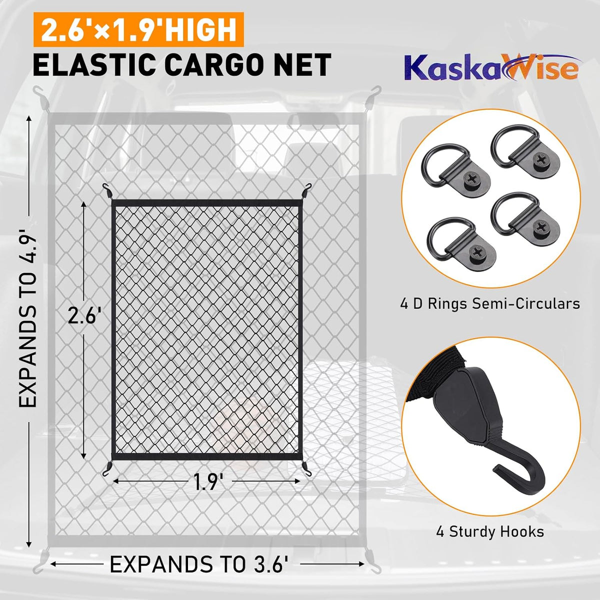 Elastic Cargo Net for SUV,Universal Truck Net Organizer with Storage Bag,32"x24" Stretch to 56"x42" Small Cargo NetBungee Mesh Cargo Hold for Car,Truck,Pickup,RV,Road Trip Essentials