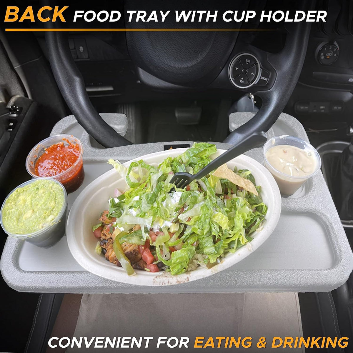 EcoNour 2 in 1 Car Steering Wheel Tray (Grey) | Car Tray for Laptop