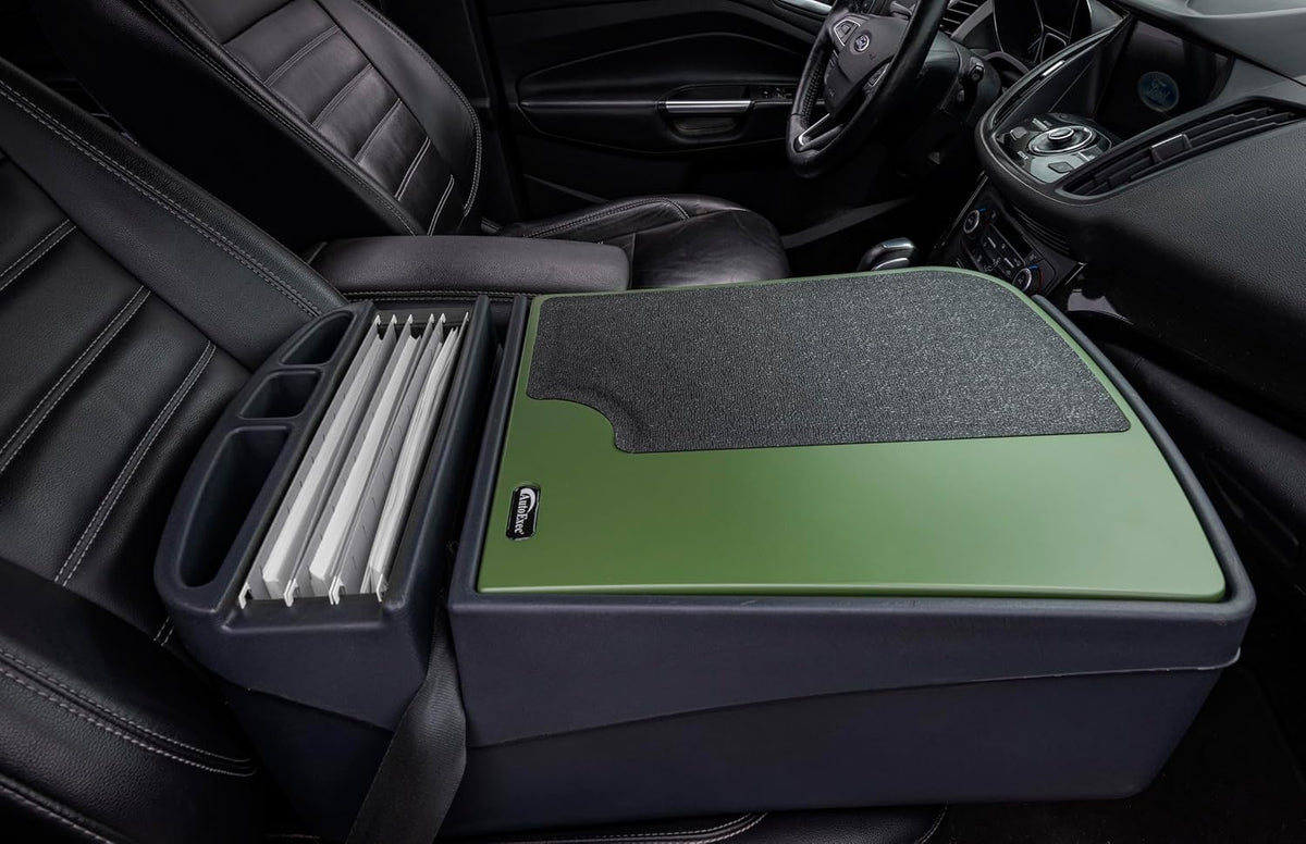 AutoExec Efficiency GripMaster Car Desk for Your Vehicle Workstation and Mobile Office, Army Green