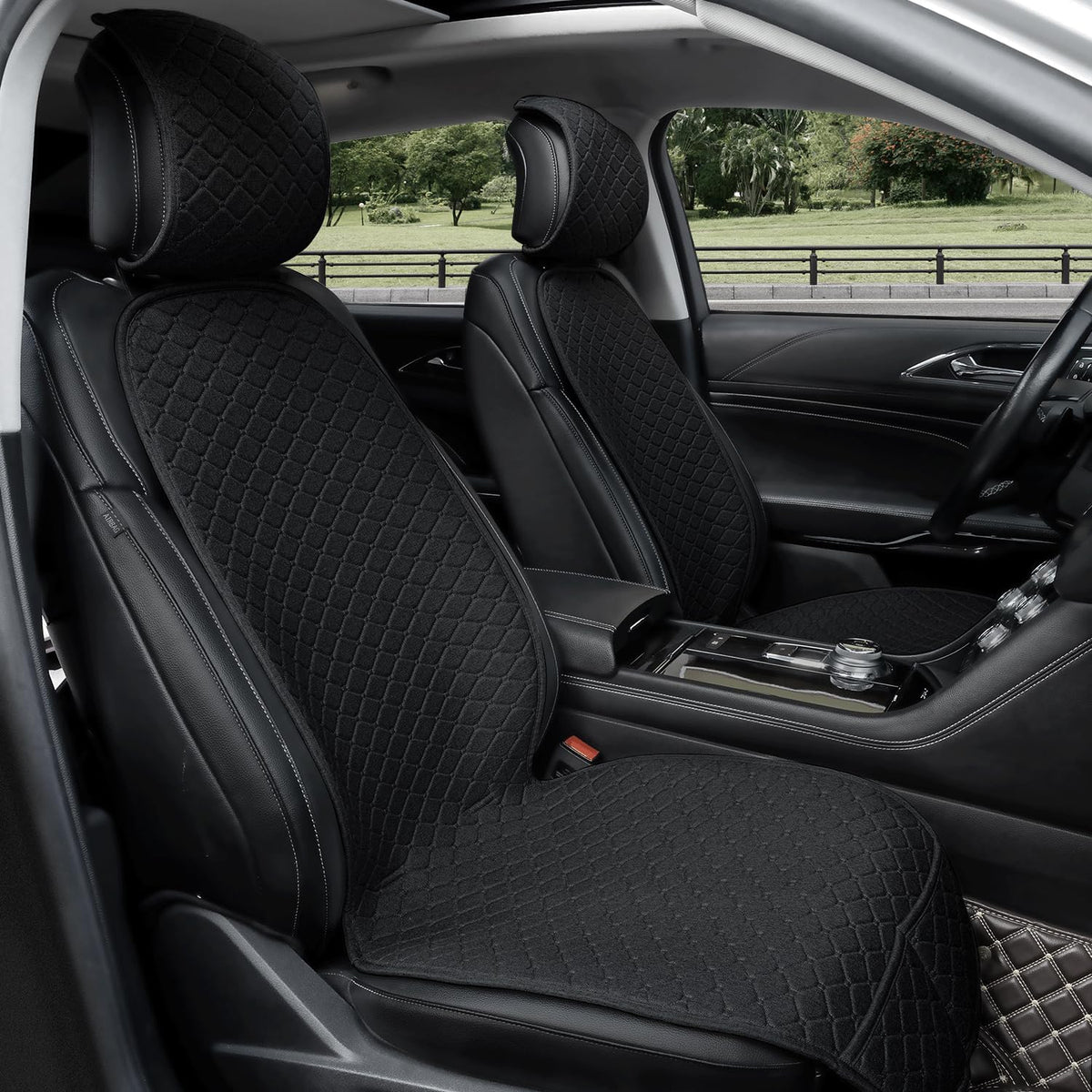 2 Pack Car Seat Covers, Front Seat Covers for Cars, Breathable Linen Car Seat Protector, Universal Fits for Most Automotive, Vehicles, SUVs, Cars, Sedans(Black)