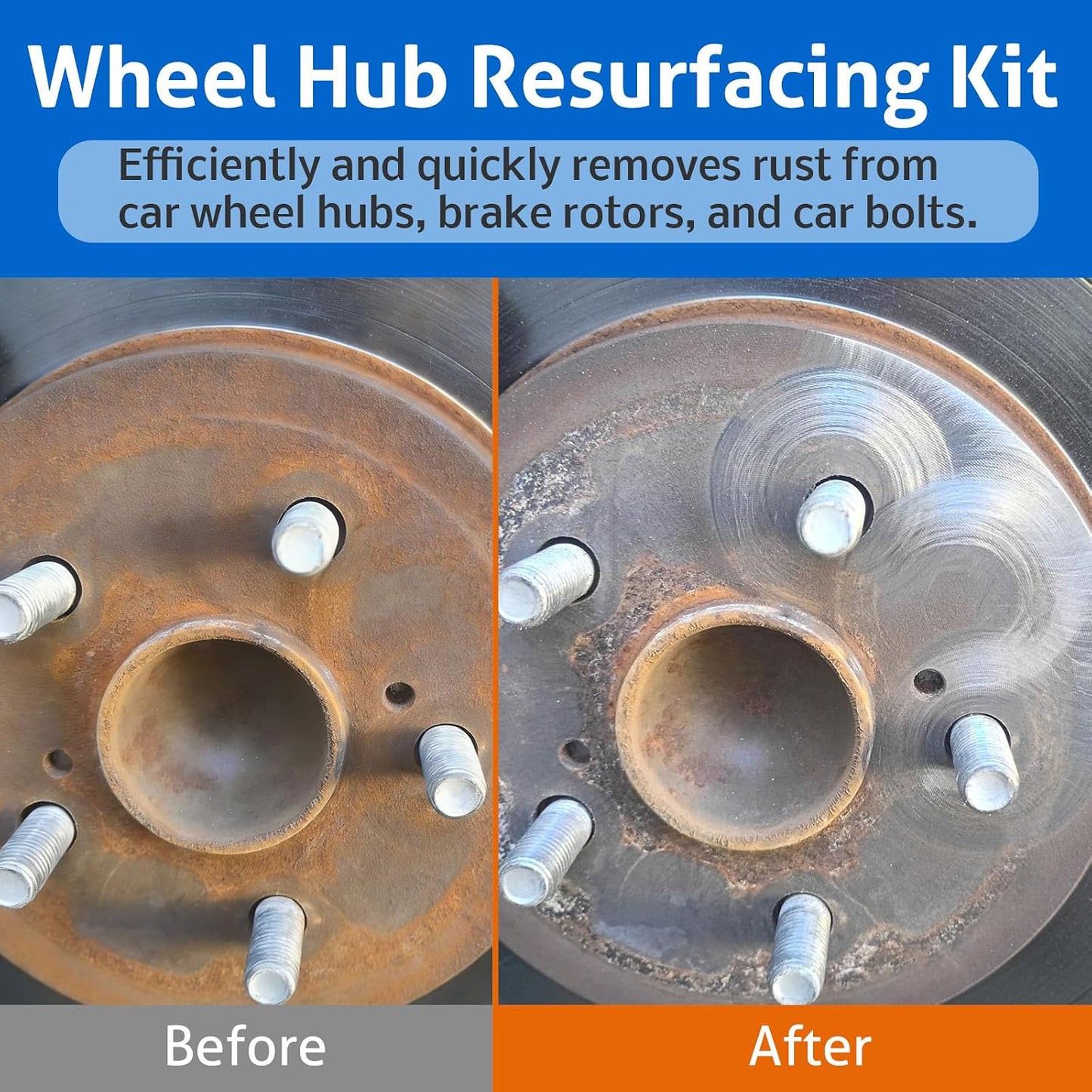 Wheel Hub Cleaning Tool, Wheel Stud Cleaner Includes 6 Grinding, Quick Rust Removal Brake Hub Cleaning Tool, Hub Resurfacing Tool Fits Power Drill or 1/2" Impact Driven Wrenches