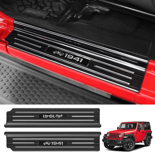 Door Sill Guards Compatible with Jeep Wrangler JL JLU 2018-2026 & Gladiator JT 2020-2026 Accessories Stainless Steel Material Black Brushed Texture Door Sill Protector (2-Door)