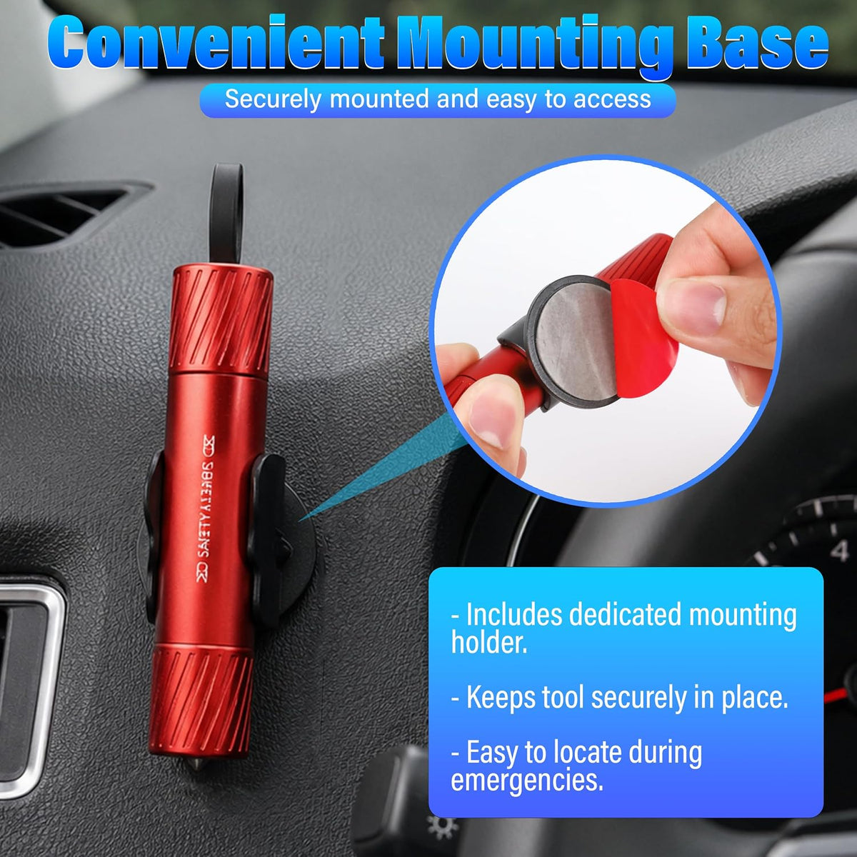 5Pcs Safety Hammer Emergency Car Escape Tool, Window Breaker Seatbelt Cutter with Base, Glass Breaker Under Water Auto Rescue Tool 2 in 1 for Every Driver