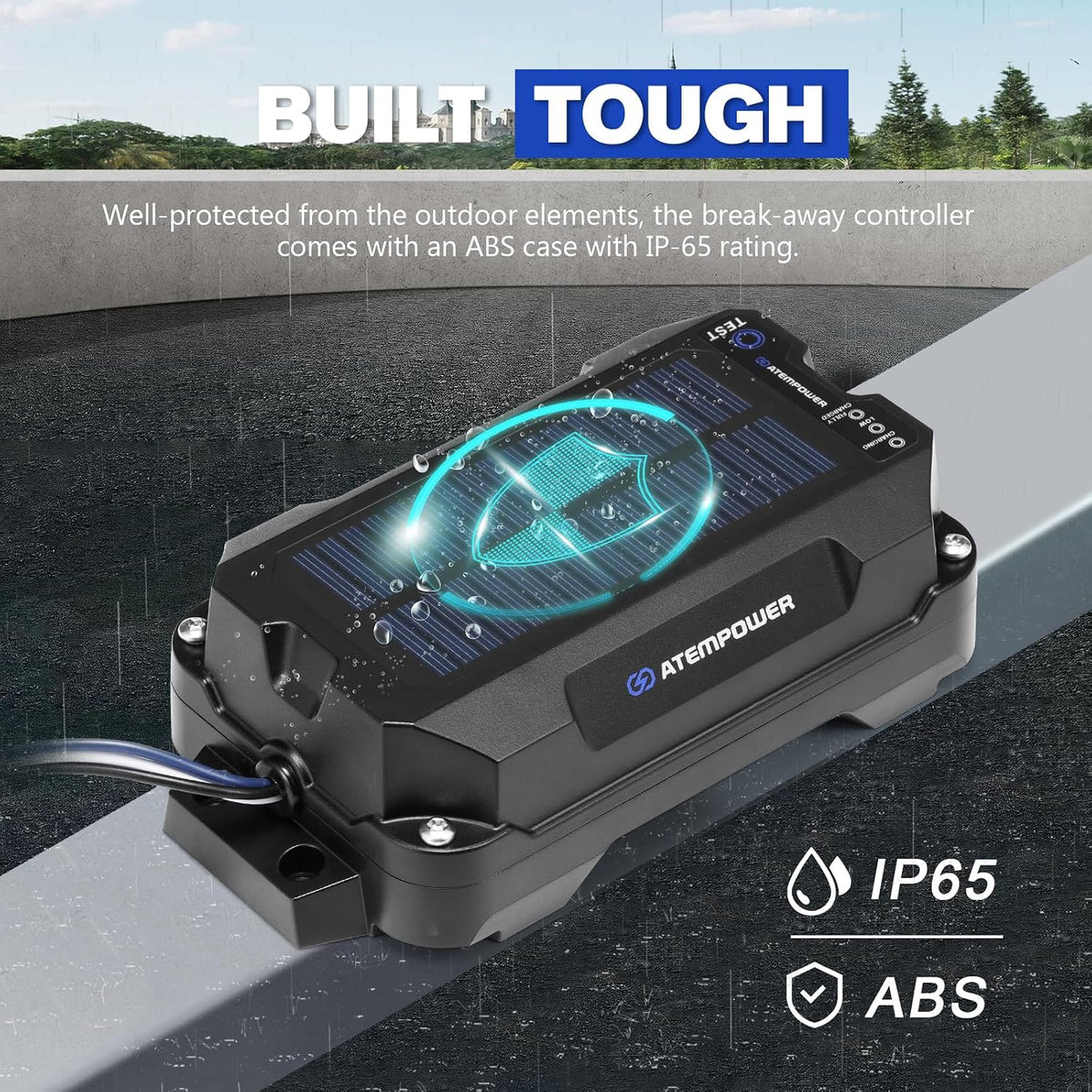 ATEM POWER Trailer Brake Controller Kit with Switch 12V 3AH LifePO4 Lithium Battery Trailer Breakaway Kit Brake Controller Bulit-in Solar Panel LED Indicator Break Away System for Trailer Caravan IP65