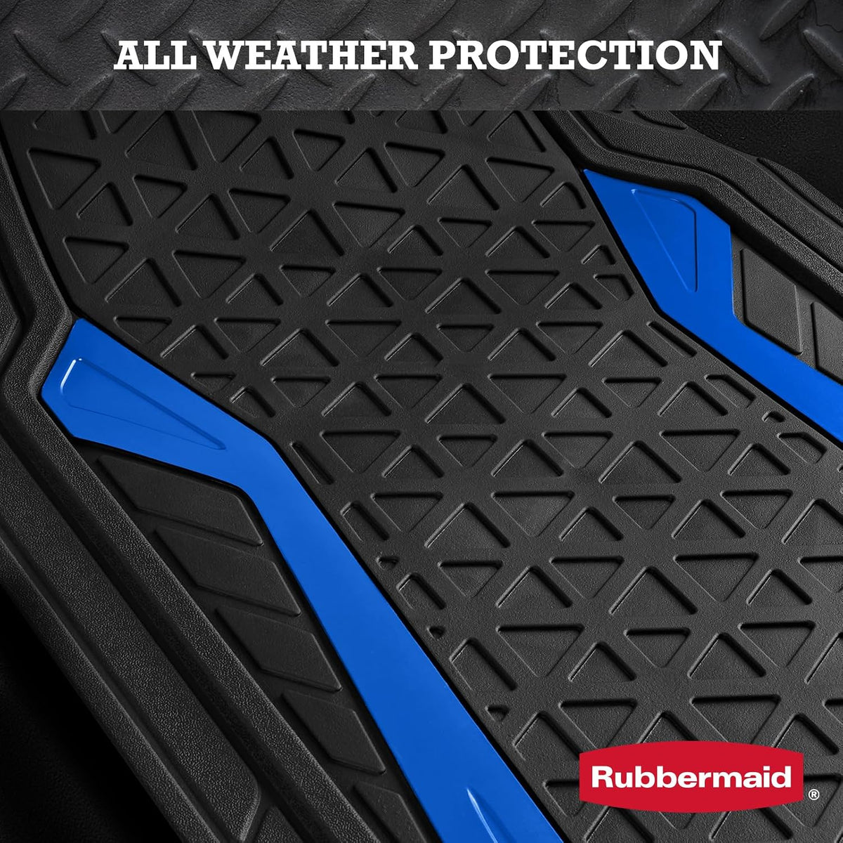 Rubbermaid Car Floor Mats Full Set, Premium Heavy Duty All-Weather Car Mats– Rugged Rubber with Brushed Aluminum Inserts, Universal Trim-to-Fit, Anti-Slip Backing for Cars, SUVs, Trucks & Vans - Blue