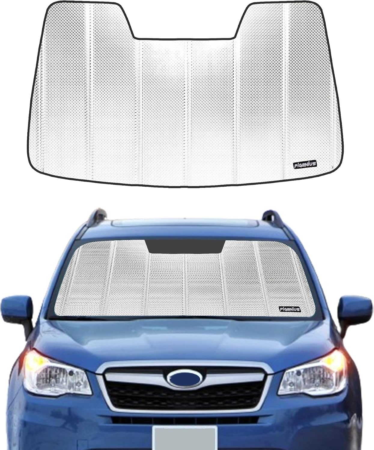 Pigenius Windshield Sunshade for Subaru Forester 2019-2021 Eyesight, Premium Grey Leather Finish