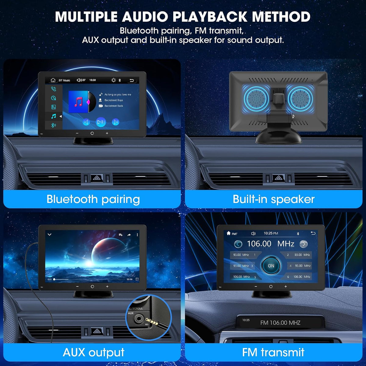 FLYSONIC Portable CarPlay Stereo for Car - Wireless Android Auto Car Screen