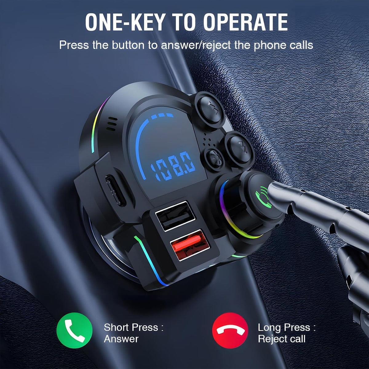 PD 30W Type-C Car Charger with Bluetooth,Car Charger with Bluetooth for Superior Audio and Hands Free Calling
