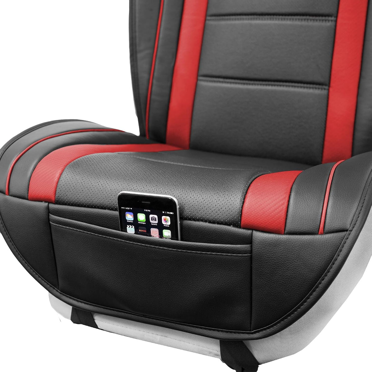 FH Group Front Set Faux Leather Car Seat Cushions - 2 Pack Seat Covers for Cars Trucks SUV, Waterproof, Universal Fit Seat Covers, Red/Black