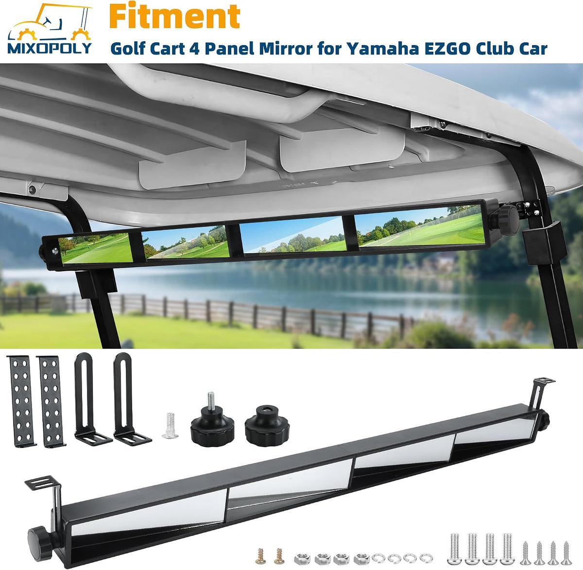 Golf Cart Rear View Mirror 4 Panel Universal for Yamaha EZGO Club Car, Wide Angle View Wink Mirror, Eliminate Blind Spots