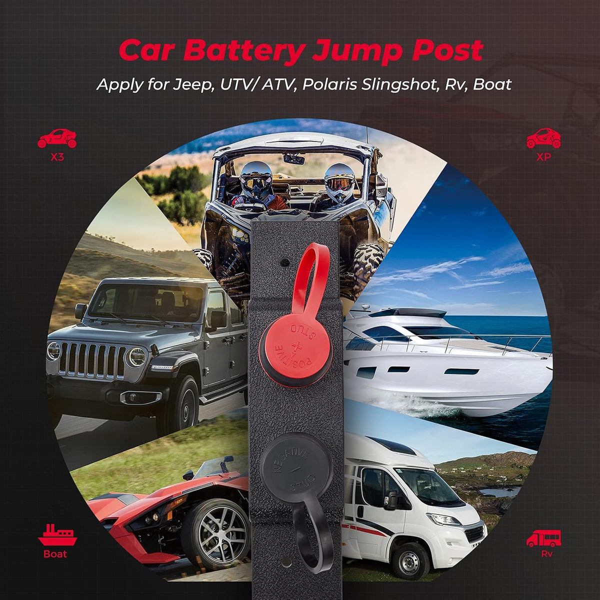 KEMIMOTO UTV Car Battery Jump Post Starter Relocation Kit