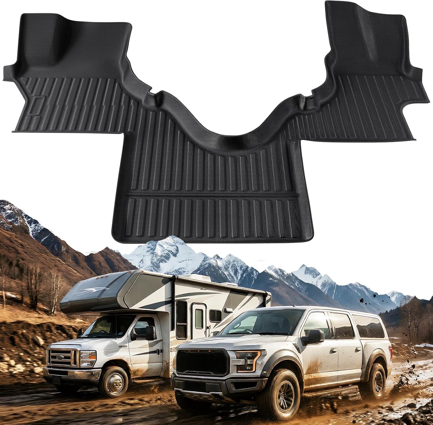 Car Floor Mat for Ford Econoline: for Econoline/E-Series 2025-2007 E150/E250/E350/E450, All Weather TPE Carpet Rubber Rug Interior Vehicle Accessories Heavy Duty RV Van Floormats Front Row Liner
