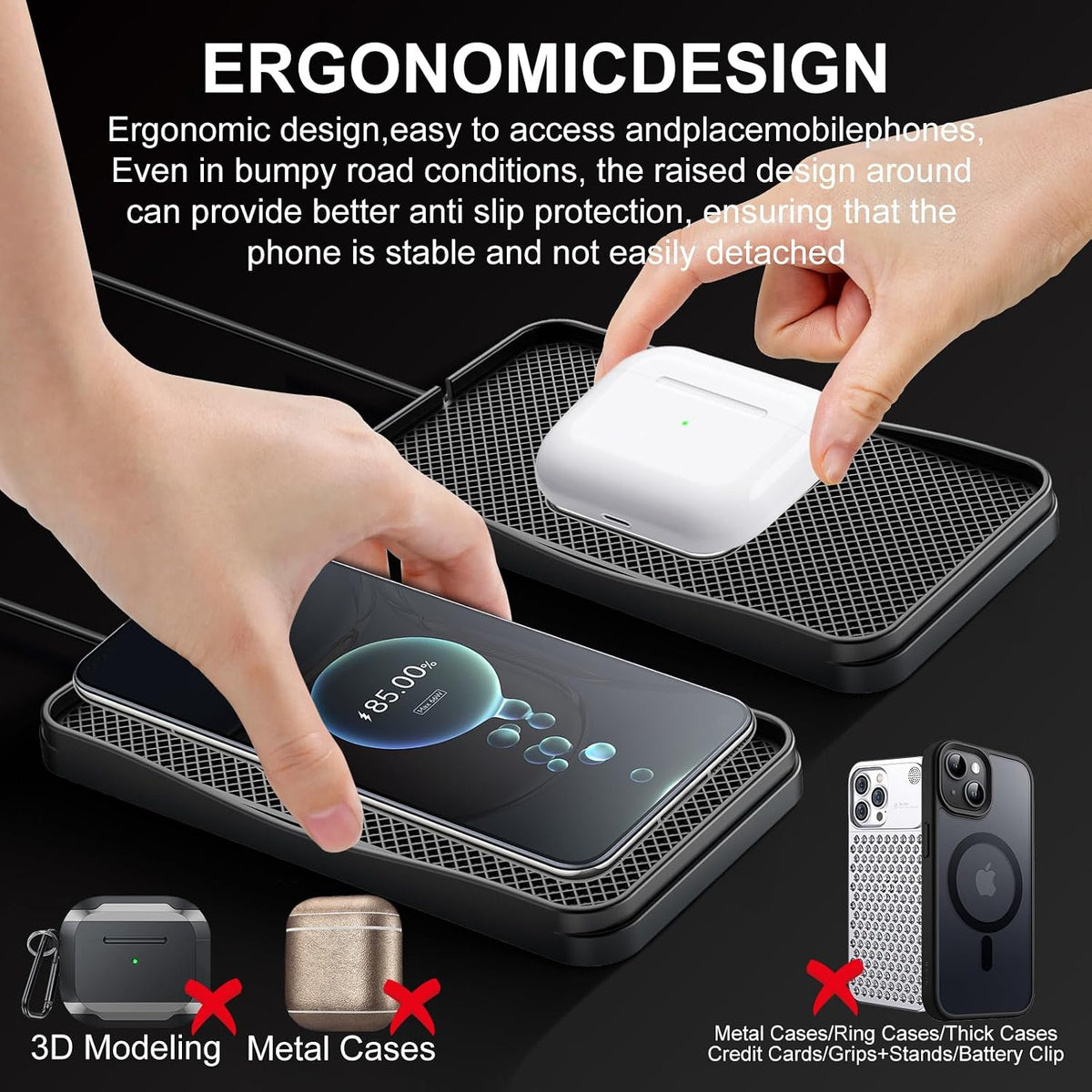 15W Non-Slip Wireless Car Charger Pad Type-C