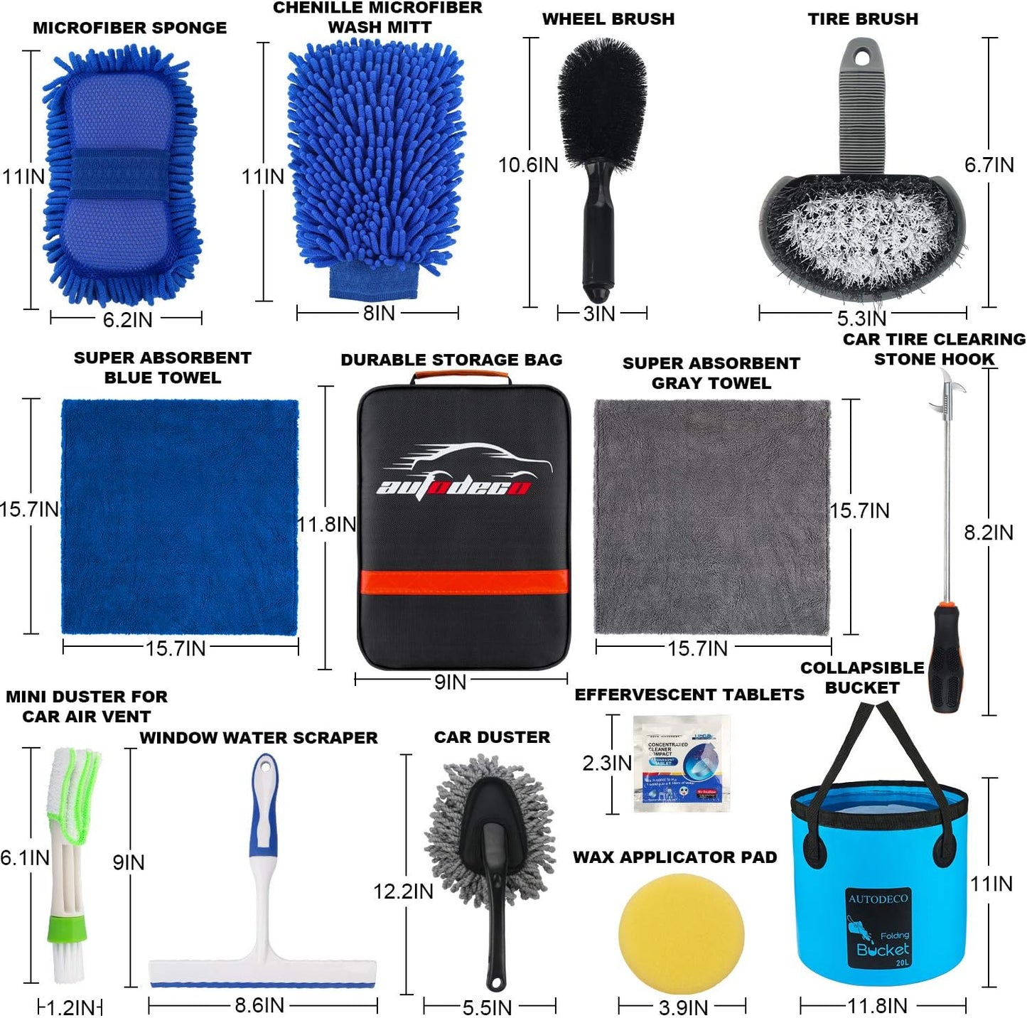 22Pcs Car Wash Cleaning Tools Kit Car Detailing Set with Black Canvas Bag Collapsible Bucket Wash Mitt Sponge Towels Tire Brush Window Scraper Duster Complete Interior Car Care Kit