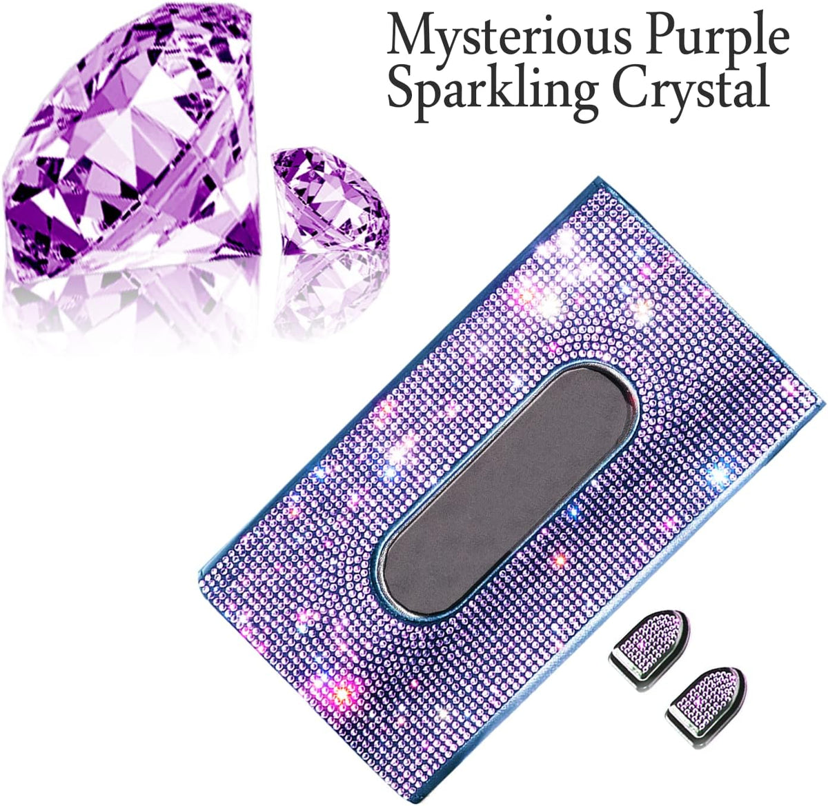 Purple Car Visor Tissue Box Holder, Bling Crystals PU Leather Napkin Holder, Glitter Car Visor Accessories with Sparkly Mask Hook Clip for Women, Gift for Christmas Thanksgiving (Purple 3 pcs)