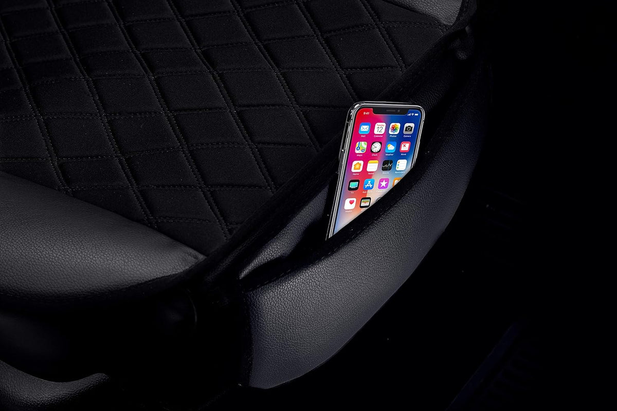 FH Group Car Seat Cover Cushion - 2 Pack Seat Covers for Cars Trucks SUV, Faux Leather Car Seat Cushions, Waterproof Car Seat Cover Cushion, Universal Fit Car Seat Protector Front Set Black