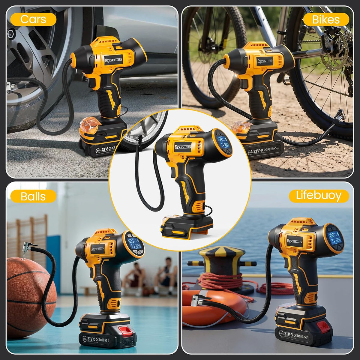 160 PSI Cordless Tire Inflator, 12V DC Dual Power, 2000mAh Battery