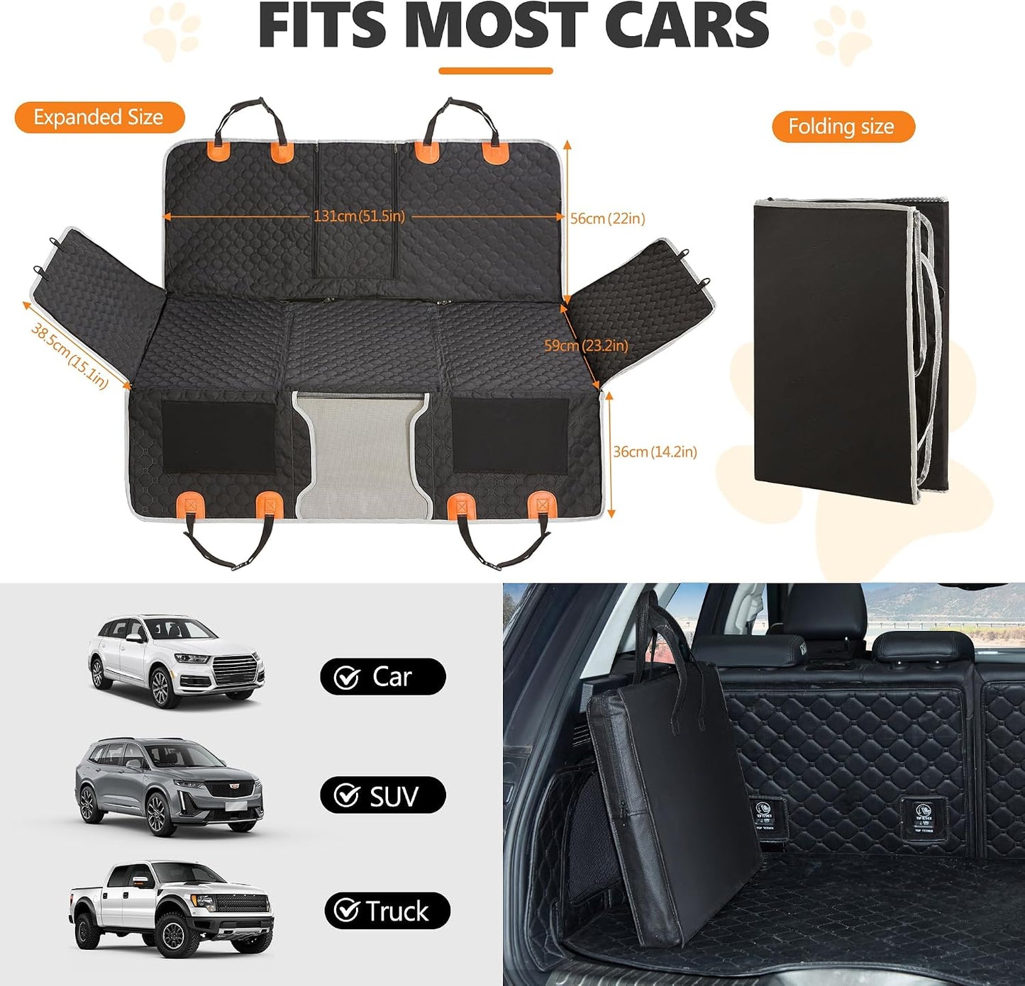 ANOSOSPECIAL Back Seat Extender,Dog Car Seat Cover,Waterproof Pet Hammock Travel Bed,Durable Camping Air Mattress,Non Inflatable Car Bed Mattress Easy Clean for Car SUV Truck (Black)