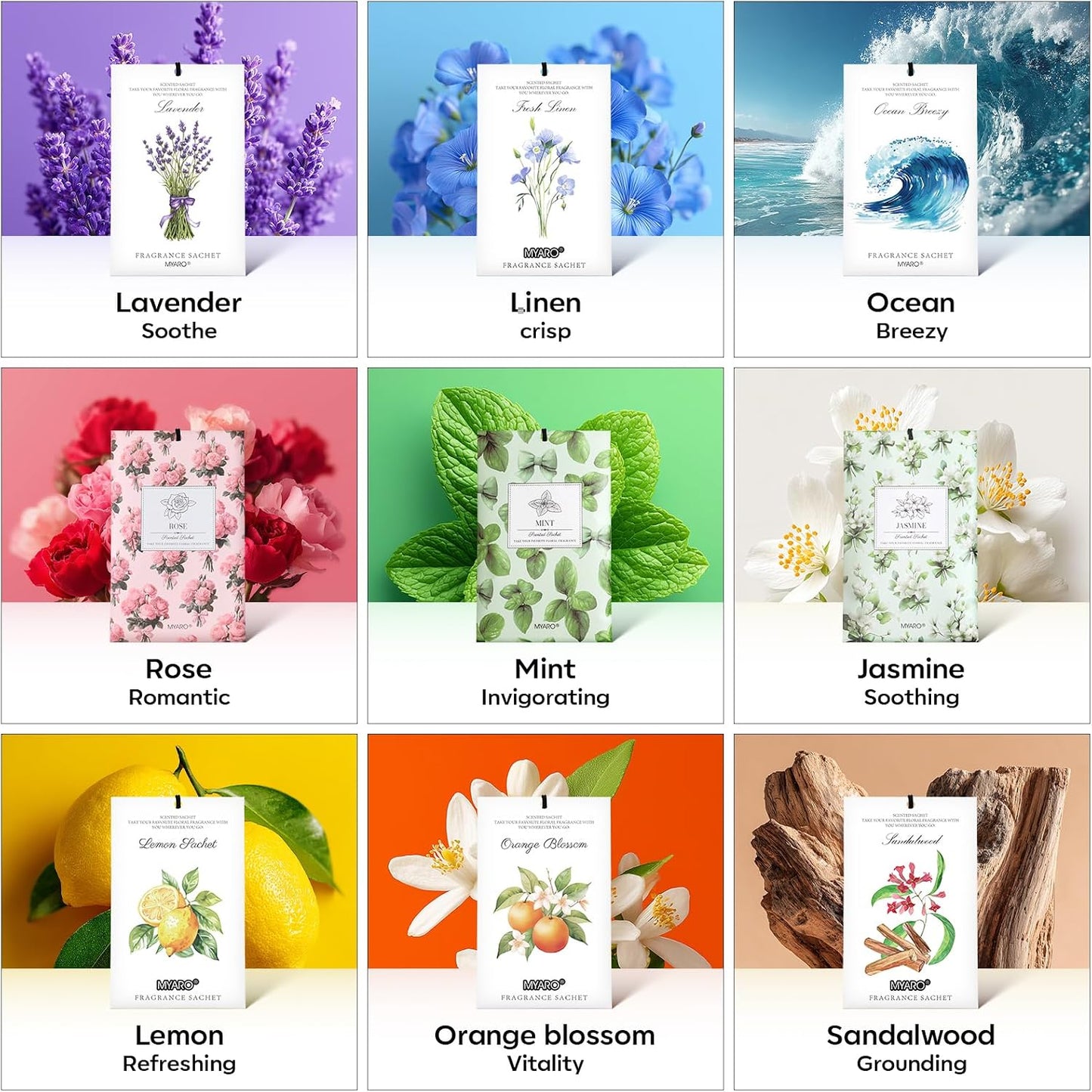MYARO 20 Pack Peppermint Scented Sachets for Drawer Closet & Car - Mint Air Freshener Bags for Small Space, Storage Bag, Trash Cans Home Fragrance