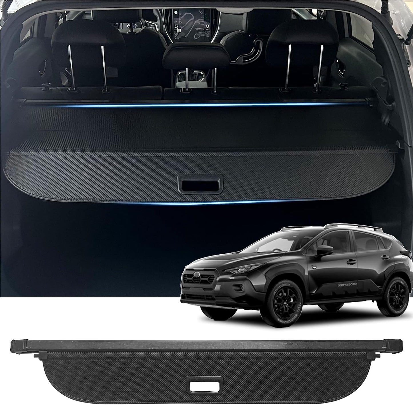 Retractable Cargo Cover for 2026 2025 2024 Subaru Crosstrek, Rear Trunk Cover Compatible with Subaru Crosstrek 2024-2026 Security Shielding Shade No Gap Car Accessory Black, Carbon Fiber