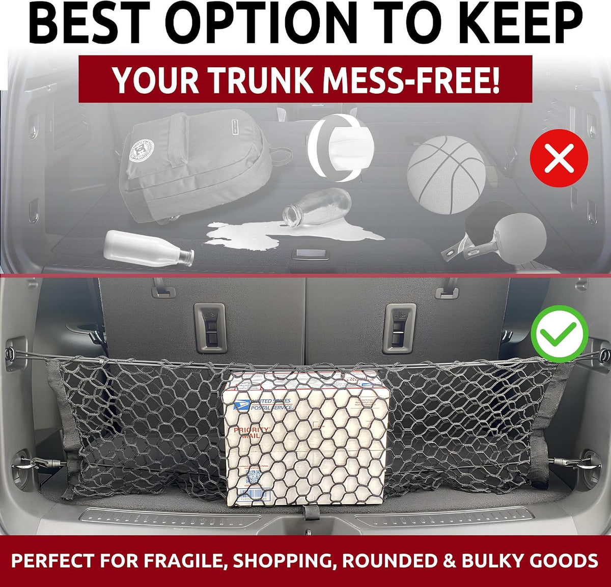 Envelope Style Trunk Mesh Cargo Net for GMC Acadia Buick Enclave Chevy Traverse 2010-2025, Automotive Exterior Accessories - Premium Car Storage Organizers, Cargo Bed Net For Pickup Truck