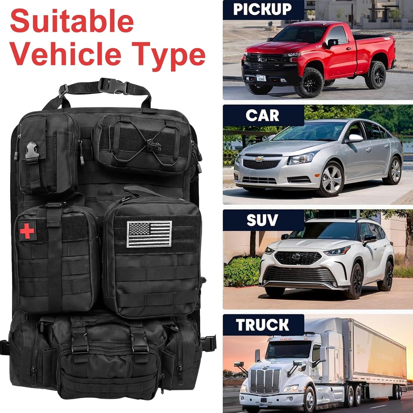 Tactical Seat Back Organizer, Molle Seat Back Organizer Panel With 5 Detachable Multi-Purpose Molle Pouch Fits Car Truck SUV Ford Jeep