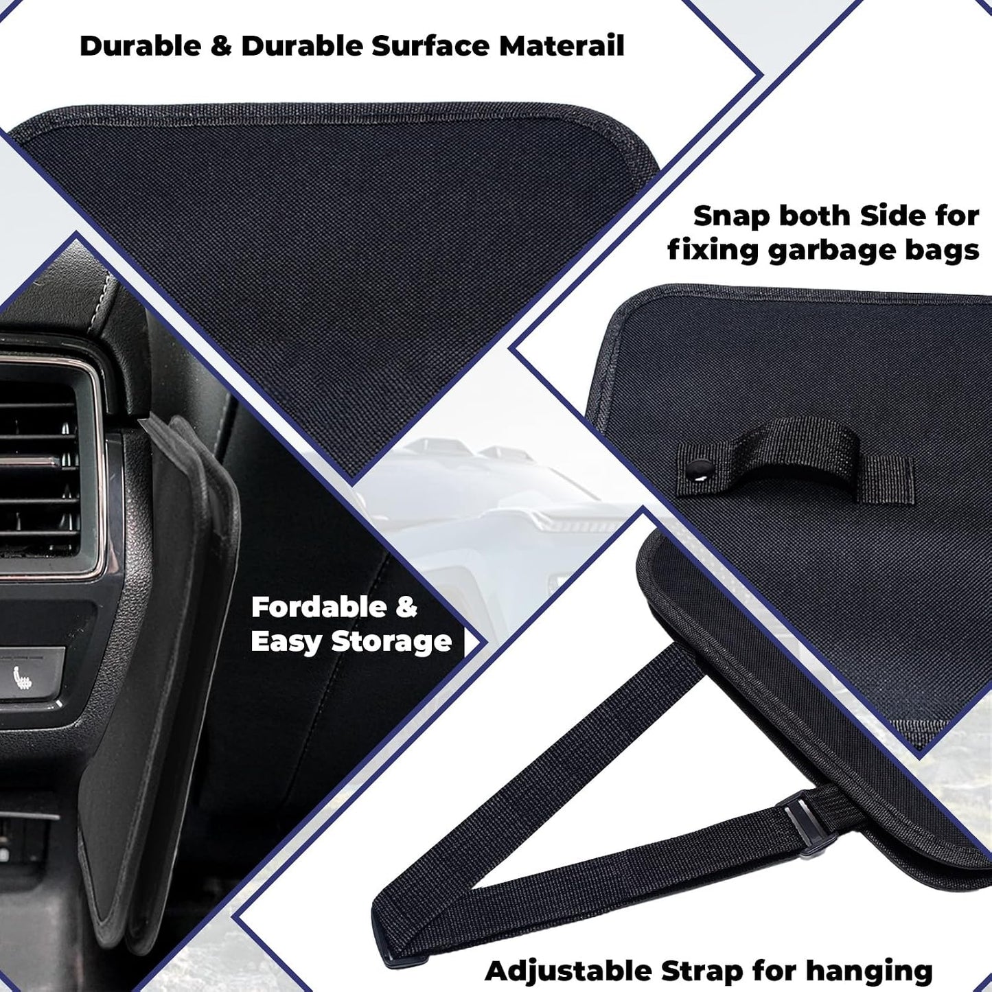 BFXM Car Trash Can, 2.8 Gallons Foldable Car Garbage Can, Collapsible Hanging Car Trash Bin for Car Seat, Leakproof Garbage Bags, Car Interior Accessories