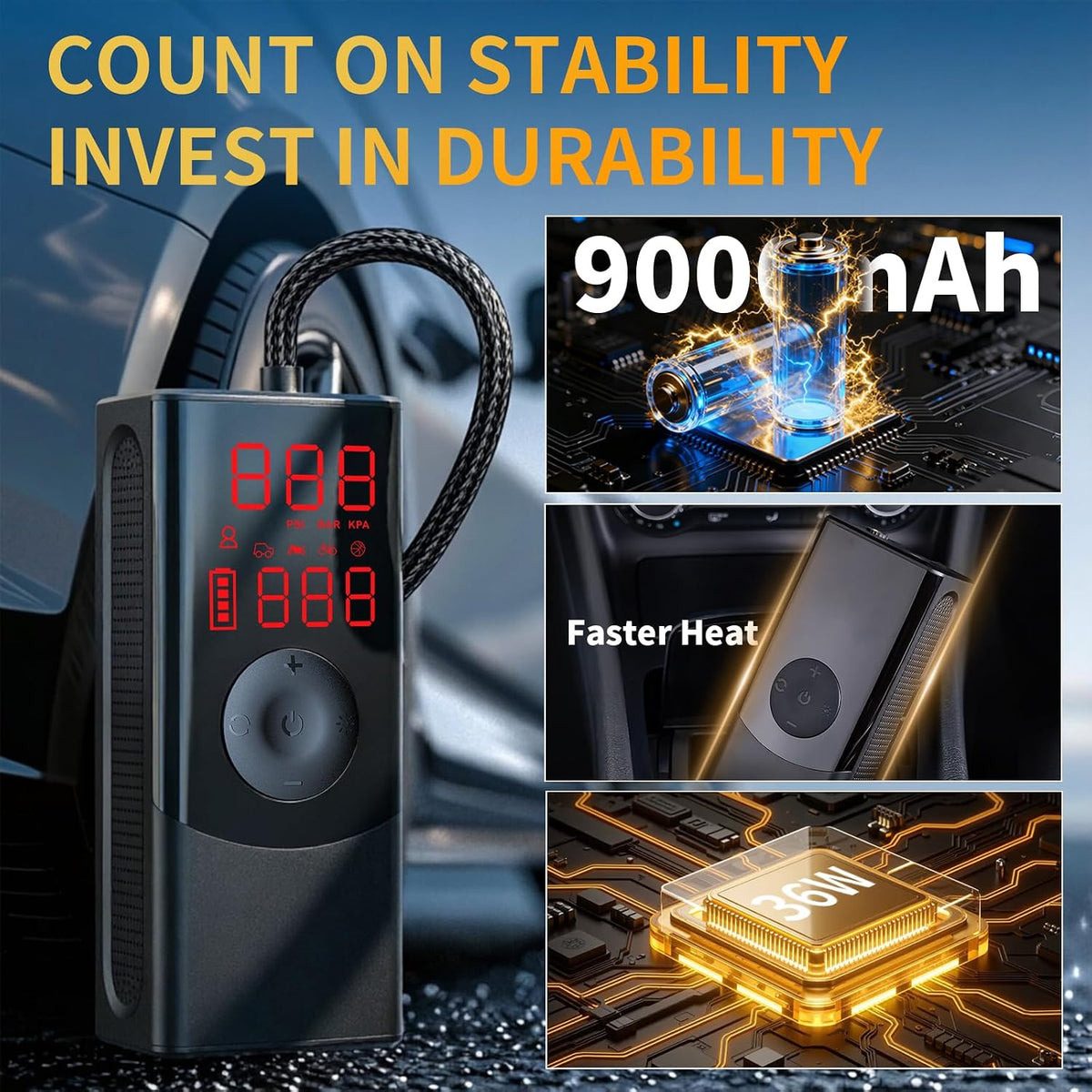 Tire Inflator Portable Air Compressor,150PSI Cordless Air Pump for Car