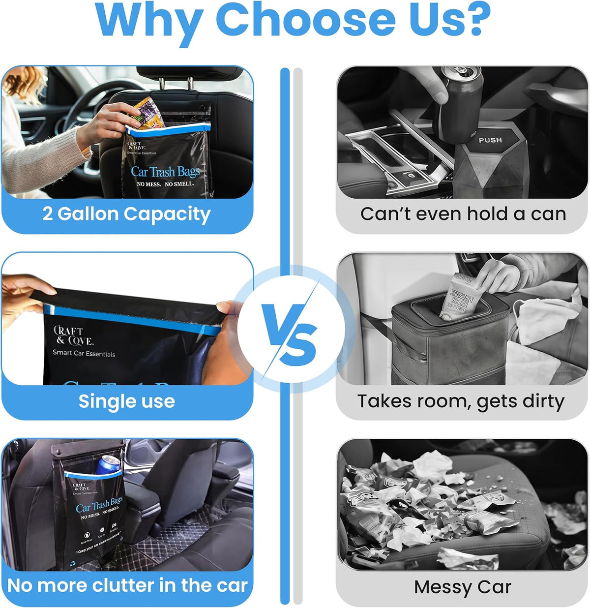 Car Trash Bags, Disposable Hanging & Stick-On Garbage Bags for Cars, SUV