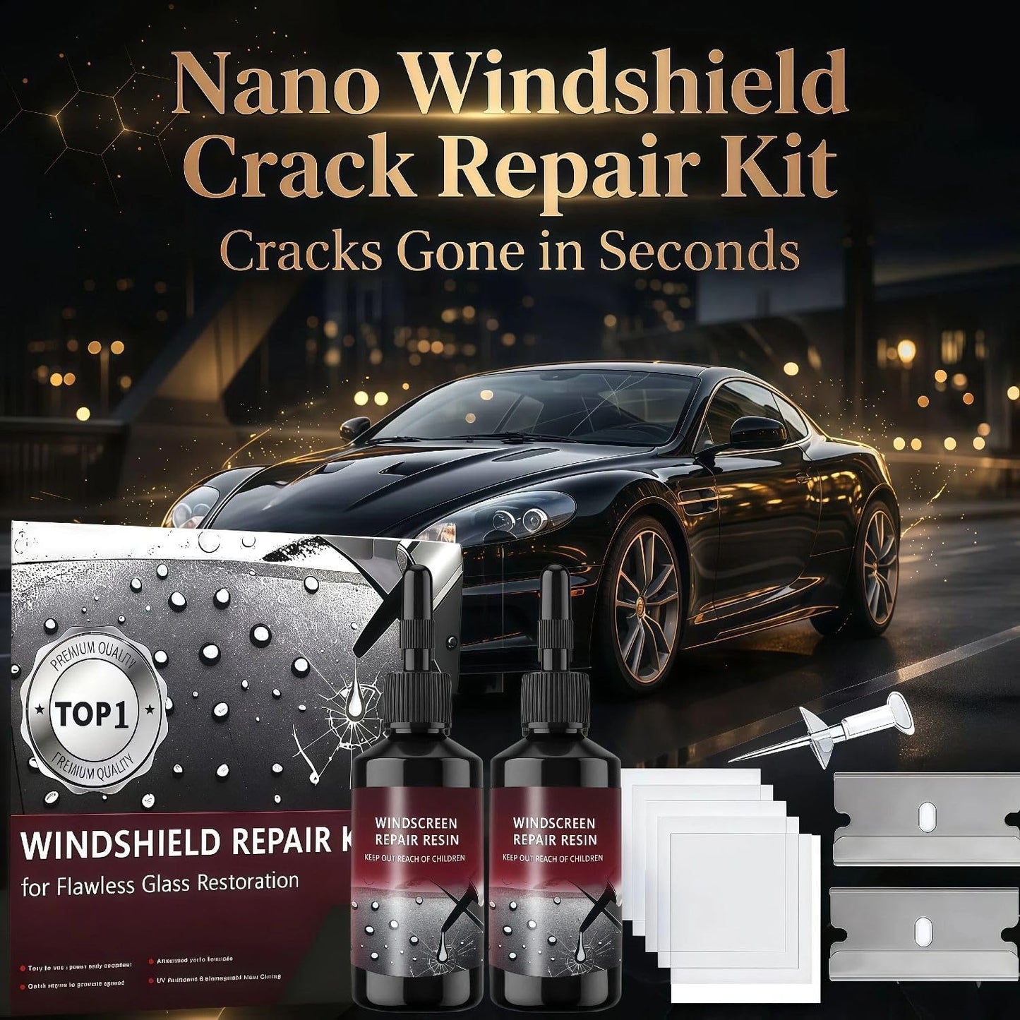 New 2Pack Windshield Repair Kit, 5Min Quick-Repair Nano Glass Repair Fluid. Suitable for Repairing car Windows, Rearview Mirrors and Glass.