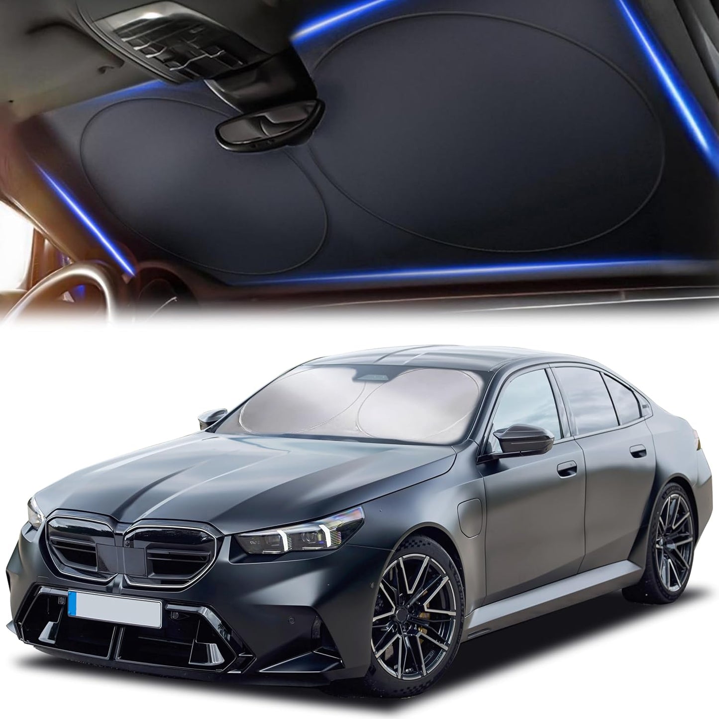 Autovir Windshield Sun Shade, Foldable Car Window Shades, 280T Visor Shade