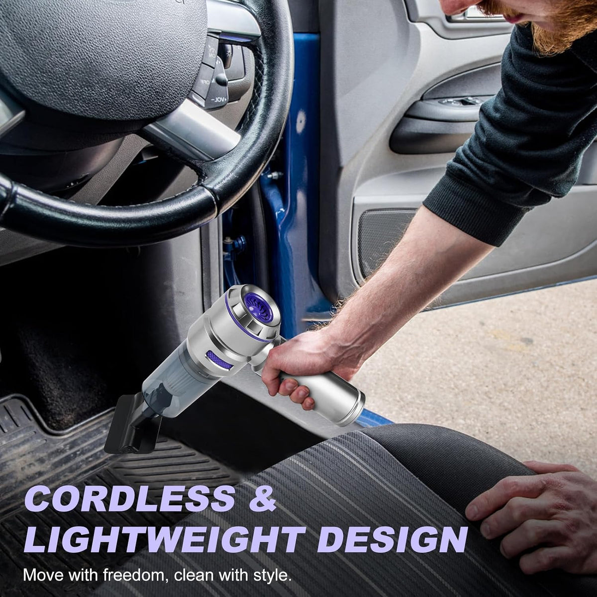 Handheld Car Vacuum Portable Cordless - 18000PA High Power with Brushless Motor, 4-in-1 Air Duster, Blower, Pump & Rechargeable Mini Vacuum for Car, Home, Office (Silver Grey+Blue)