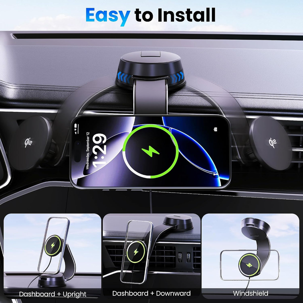 Upgrade [Qi2-Certified] 15W for MagSafe Wireless Car Charger Mount, 2XFast Charging[90+LBS Safe Suction] Magnetic Phone Holder Dashboard Windshield for iPhone 17/16/15/14/13/12 Pro Max,Black
