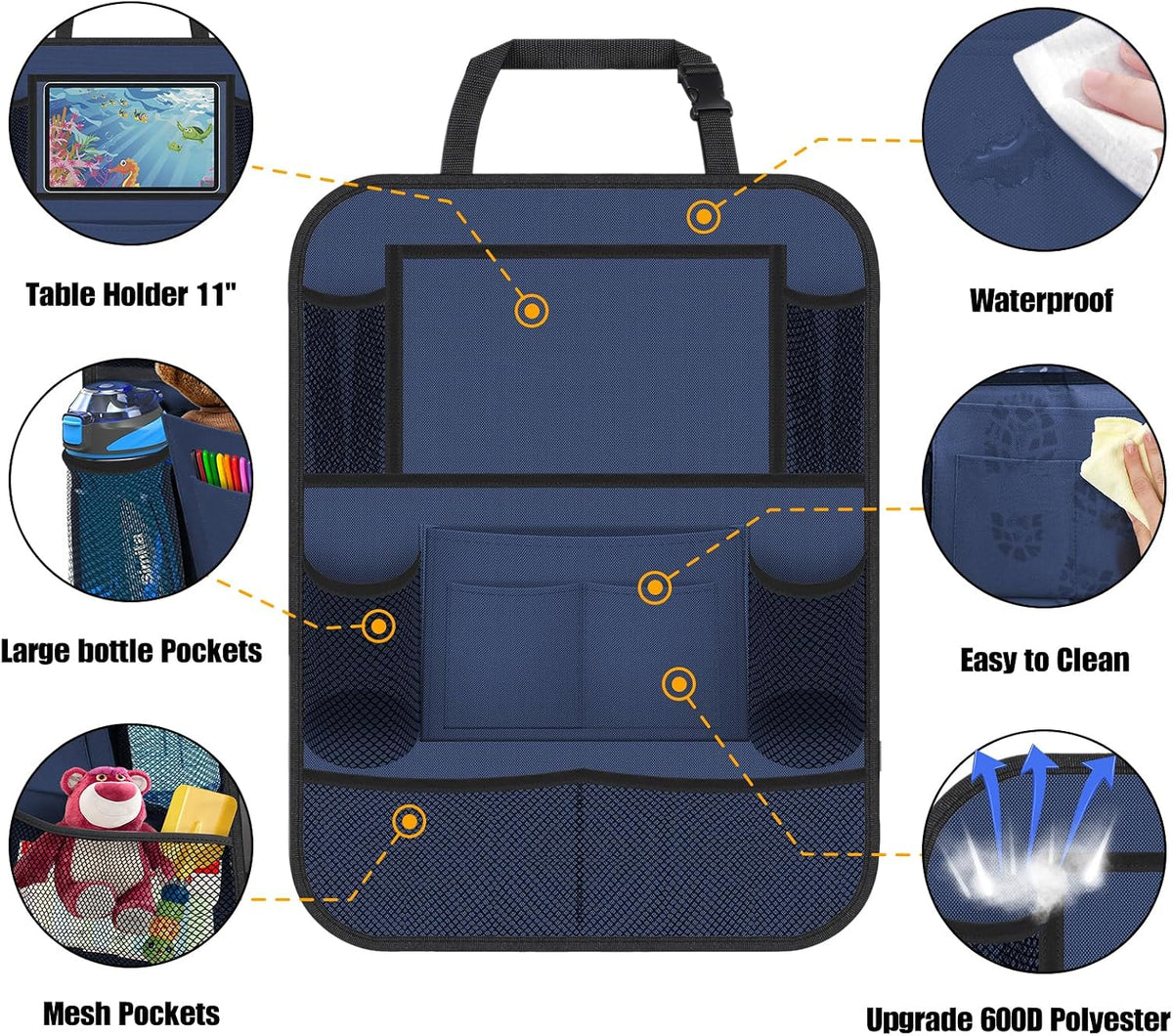 Backseat Car Organizer w/ 10 Storage Pockets, 11" Tablet Holder, 2 PCS Blue